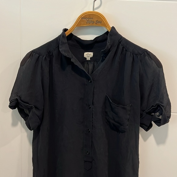 🇺🇸 Aritzia Wilfred black 100% silk short sleeve blouse size XXS - Picture 3 of 9